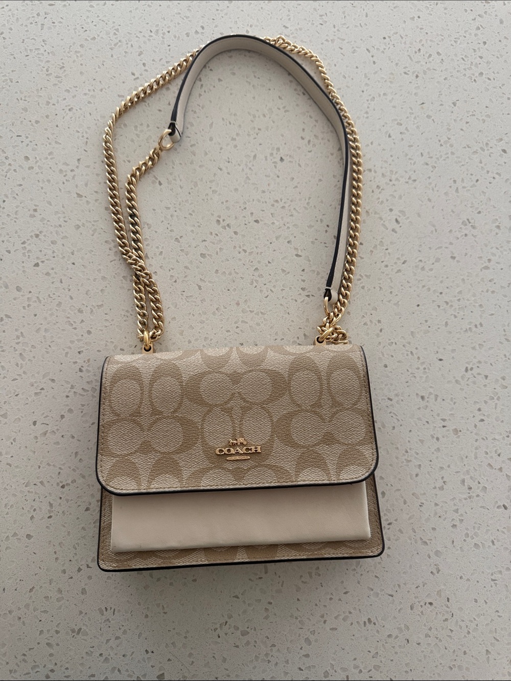 Coach Beige Signature Crossbody with Gold Chain Strap